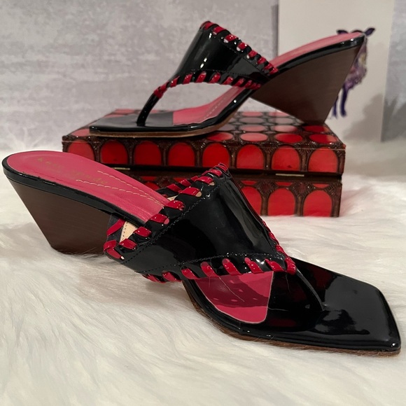 Kate Spade RARE Black and Red Whipstitch Architectural Sandals Sz 6 - Picture 8 of 15